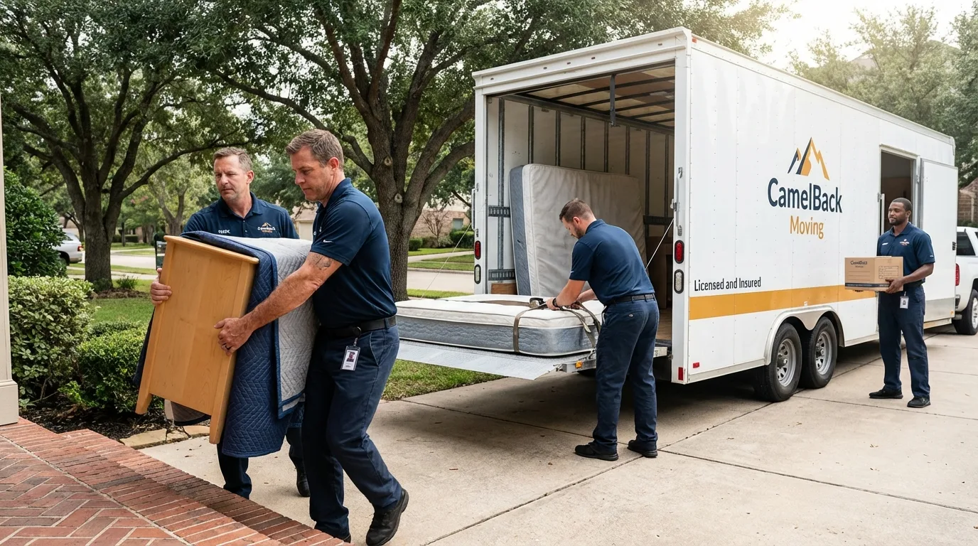 Crew loading residential truck for cross-state move from Brentwood, NY