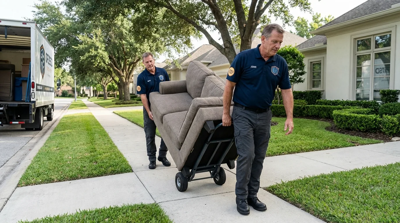 Local residential moving crew loading furniture in Brentwood, NY